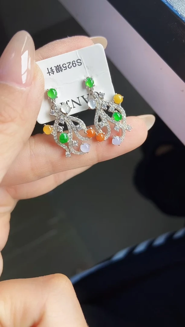 银S925镶嵌翡翠耳饰12