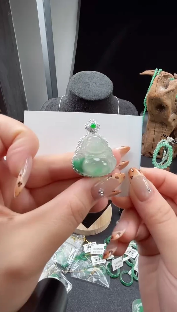 吊坠(不含链)银S925镶嵌石英质玉（非洲翠）18.30佛公