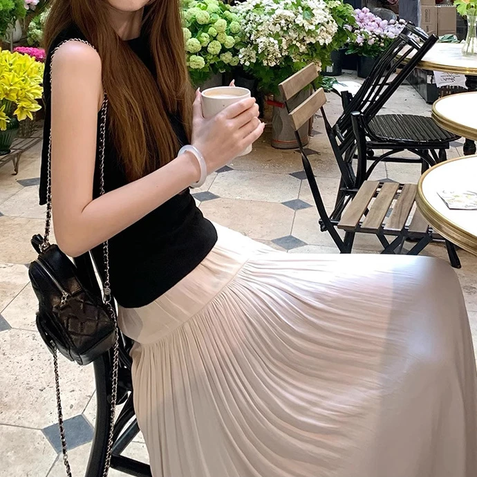 樱岛之恋_优雅气质系带上衣/压褶飘飘裙露肩修身显瘦背心夏季新款
