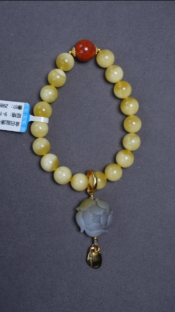 手链蜜蜡未镶嵌金白盐源玛瑙手串9mm
