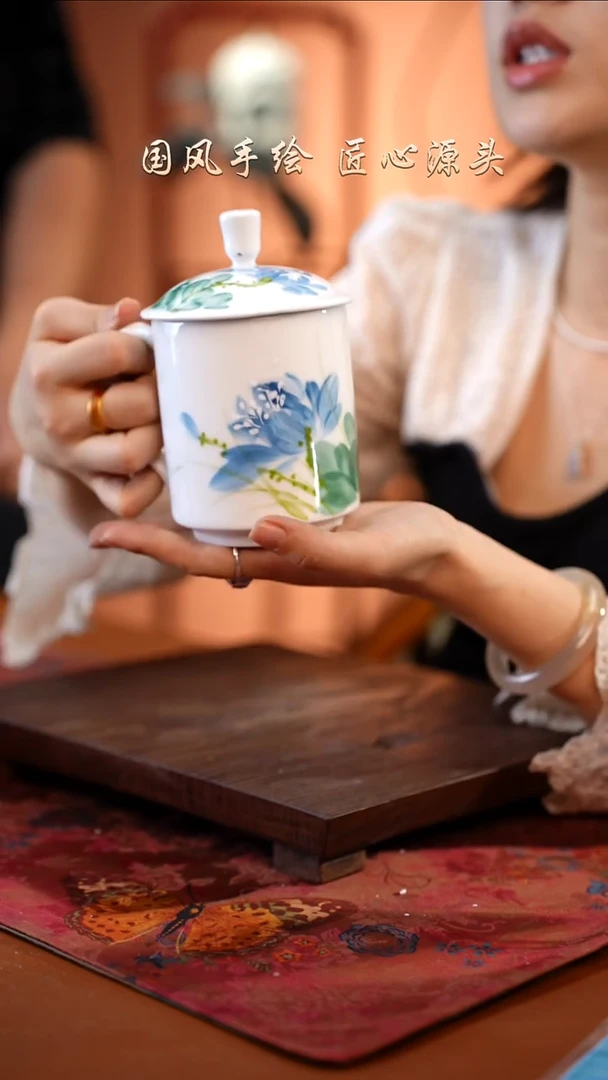 陶瓷景德镇釉中彩餐具领导杯400cc