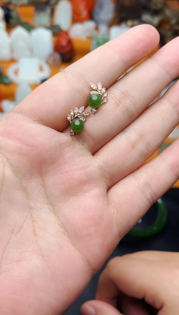 【闪购商品】和田玉耳饰银S925镶嵌耳钉01
