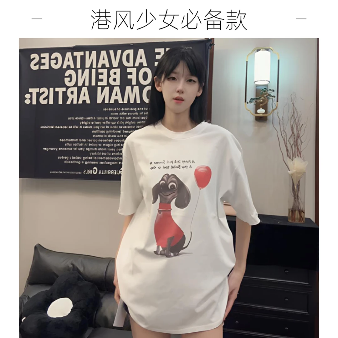 可爱风圆领夏季卡通夏装T恤白色复古港风短袖