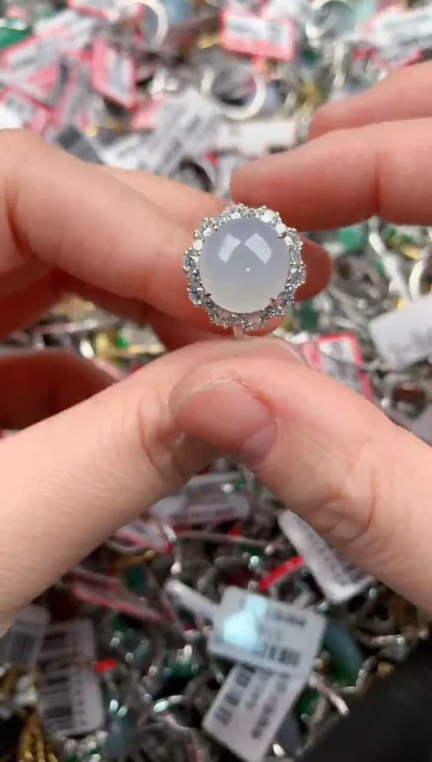 银S925镶嵌戒指翡翠666                2