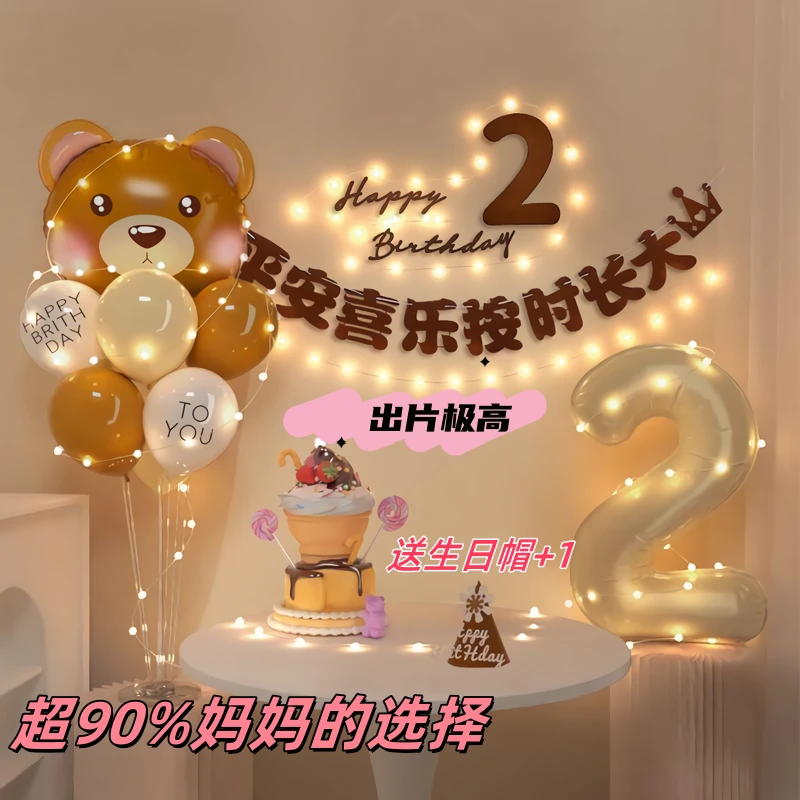 ins宝宝森系生日装饰场景布置儿童周岁男女孩拍照气球简单派对