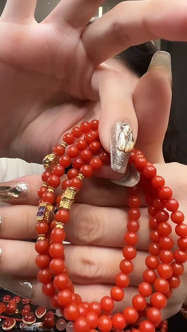 未镶嵌圆珠多圈链南红玛瑙/保山料/18K金设计款/5mm+