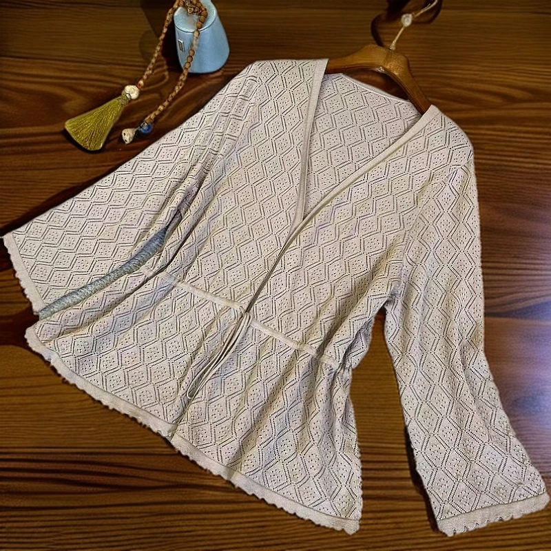 知羽.香云 春夏新款桑蚕丝针织提花高定开衫外套ZY25026