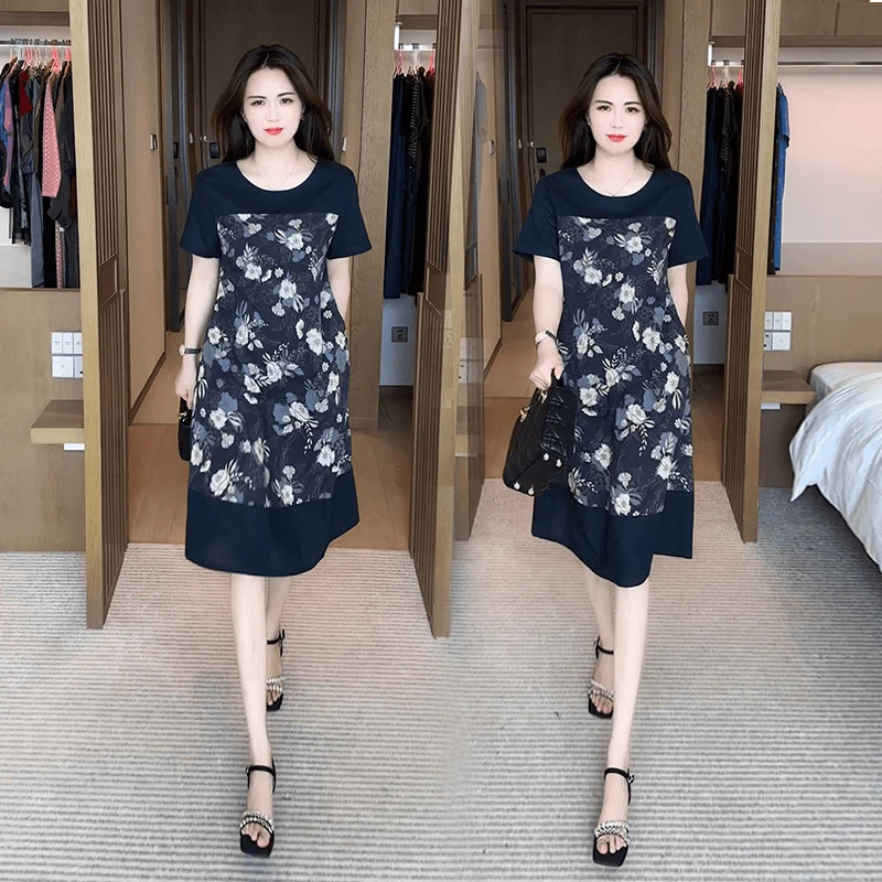 2025夏季小个子碎花连衣裙女新款气质宽松显瘦遮肚子减龄中长裙子