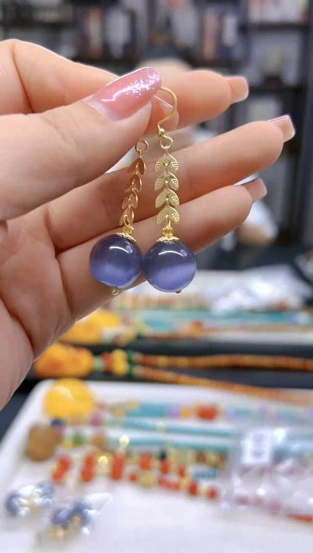 【闪购商品】碧玺猫眼耳饰14K金镶嵌E715