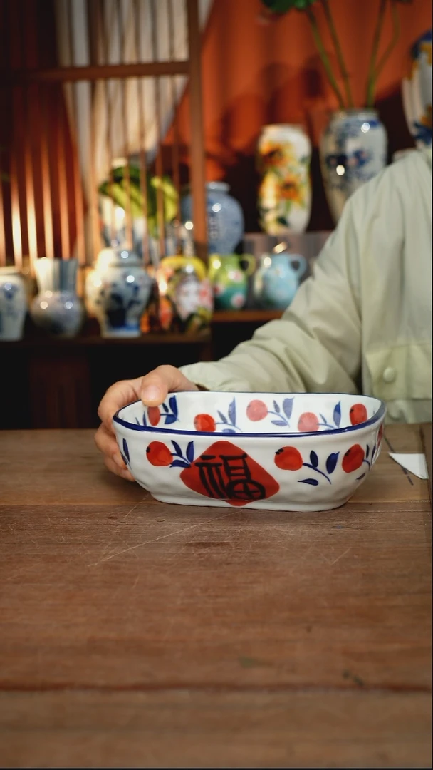 瓷片【简家甄选】景德镇设计师釉下手绘陶瓷餐具