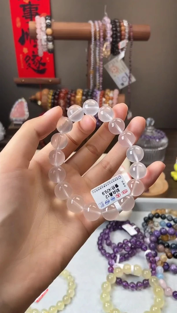水晶手链未镶嵌12mm奶白晶