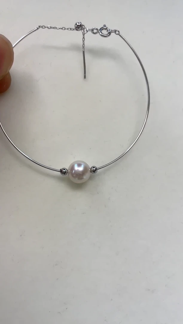 银S925镶嵌手镯海水珍珠8.5-9