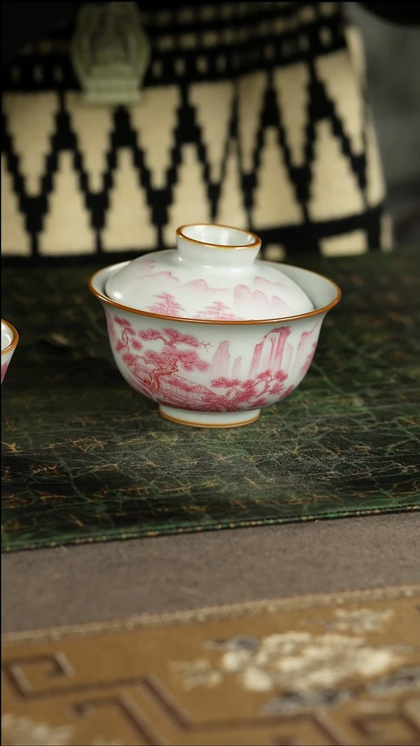 善窑厂汝窑玛瑙胭脂红盖碗