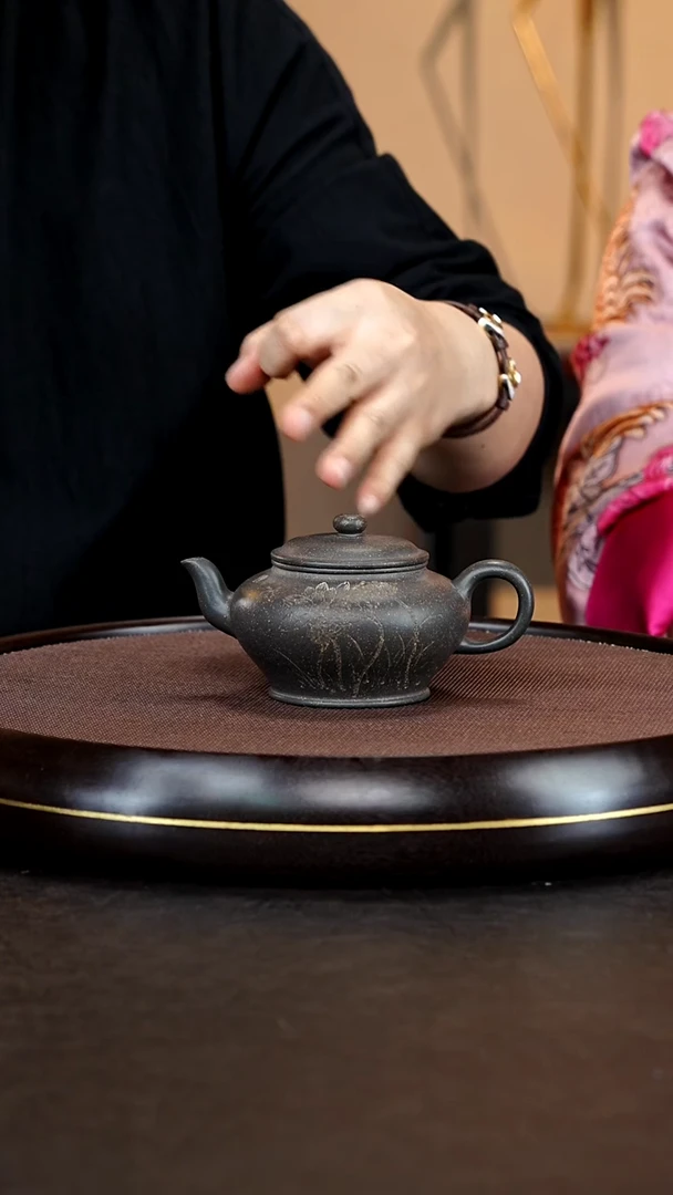 茶壶紫砂清砂堂紫砂专场作品35 扁樱幻彩砂 320cc