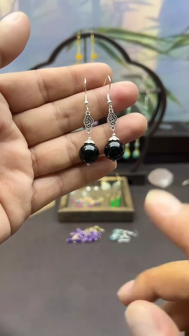 未镶嵌黑曜岩耳饰054