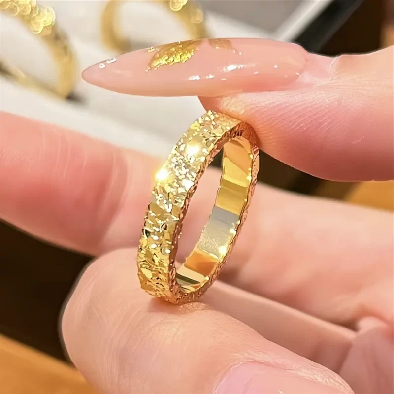 铜合金戒指  戒指 1342-时尚轻奢锤纹碎冰冰戒指潮流古法气质