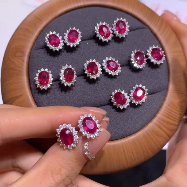 925银银制品 【逍遥】红宝耳饰*001/17/多样性发/1对