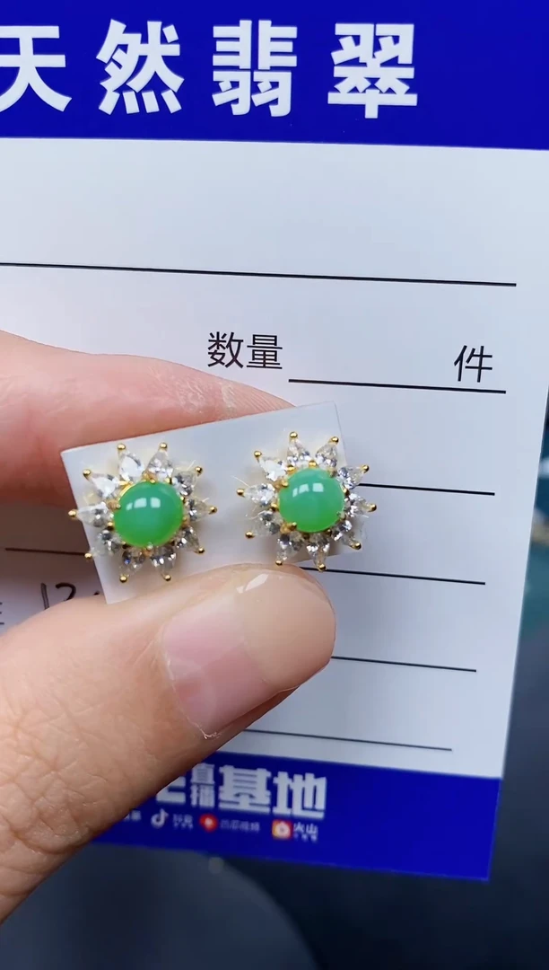 银S925镶嵌翡翠耳饰134