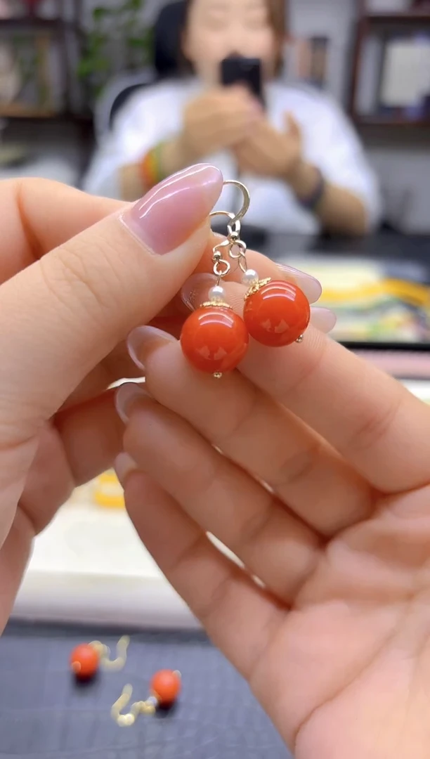 14K金镶嵌翡翠耳饰DIY款E827