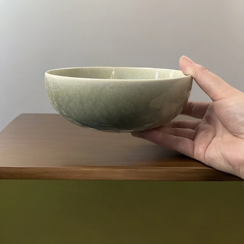 3421【2个】新款高颜值绿色大号饭碗面碗复古窑变微瑕直径14高6.5