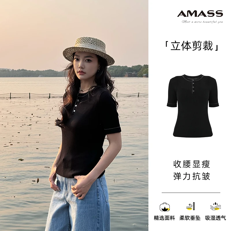AMASS/阿玛施冬季新款洋气时尚百搭修身显瘦短袖针织衫538005