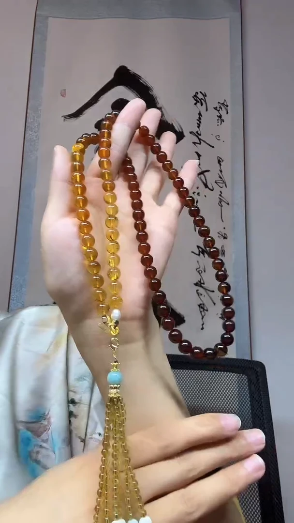 琥珀项链未镶嵌渐变色血蜜珀卡8
