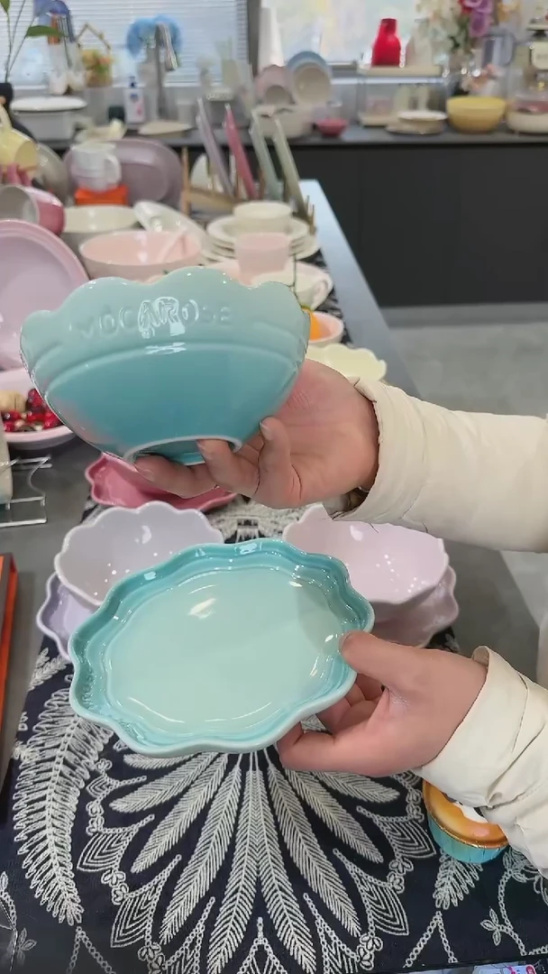 【闪购商品】瓷炻彩花边碗14CM-孔雀青