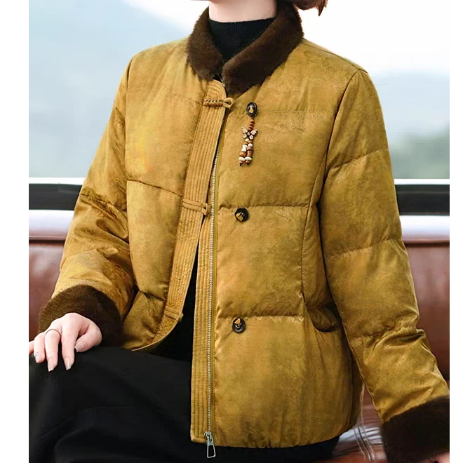 冬季新款中国风复古立领盘扣加厚保暖女外套R时尚百搭妈妈装棉服