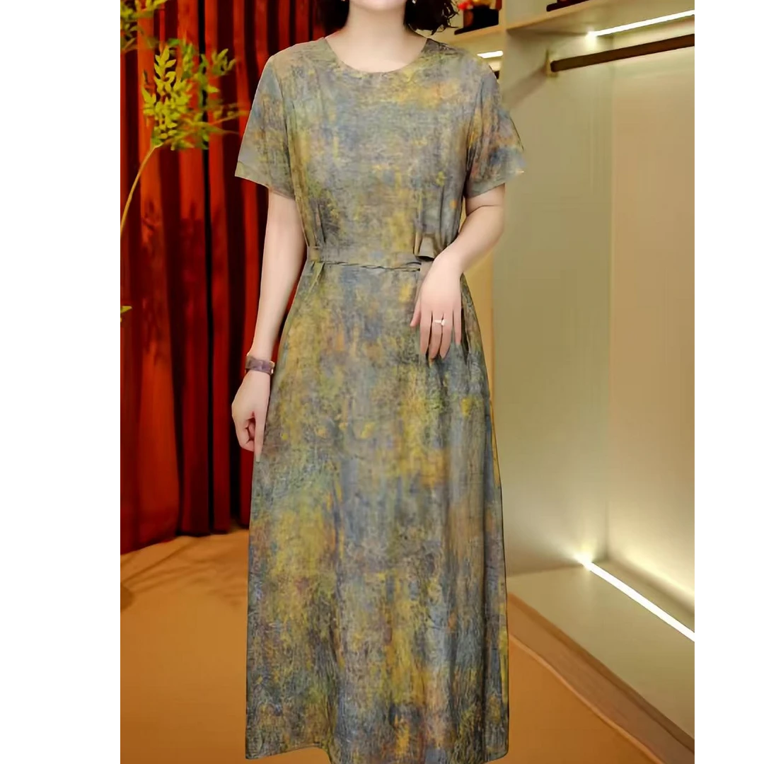 8310【蒙】圆领夏季百搭时尚简约休闲显瘦遮肉减龄连衣裙