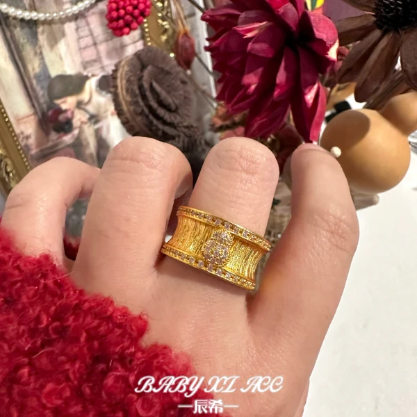 铜合金合成锆石戒指 辰希 复古小众设计库锆石镶嵌轻奢戒指J010