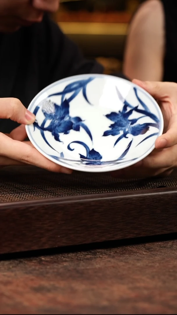 茶壶紫砂雨后 湛蓝系列 鸢尾花壶承