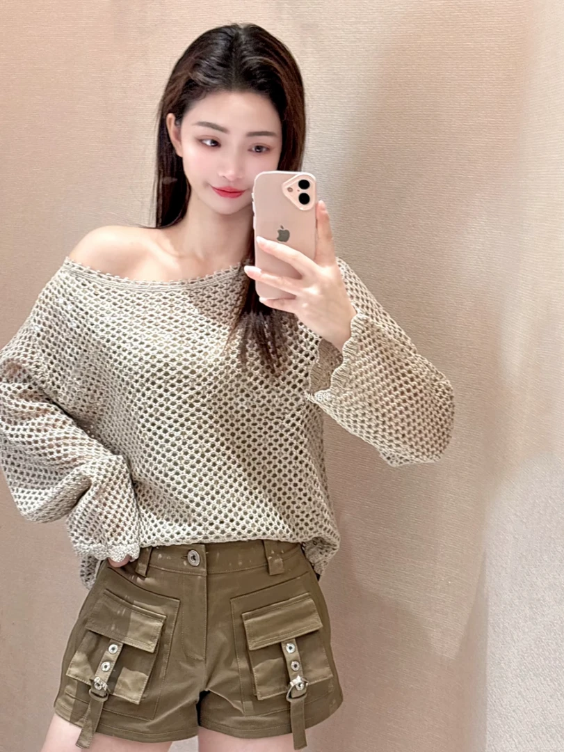 镂空钩花罩衫2025春新款工装风设计感重工钉珠针织衫上衣两件套女