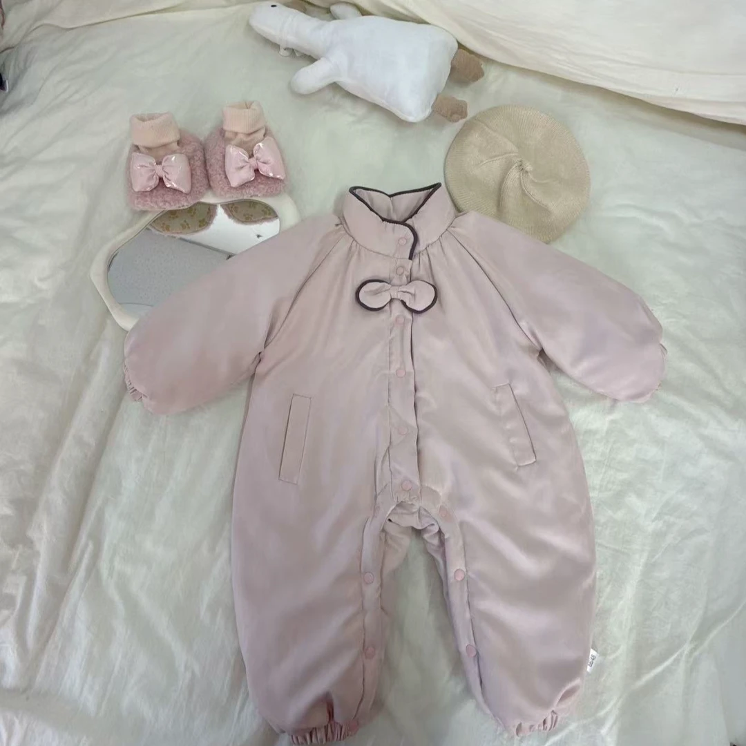 【388韩系蝴蝶结】女宝宝韩系温柔蝴蝶结加绒加棉连体衣加厚外出服