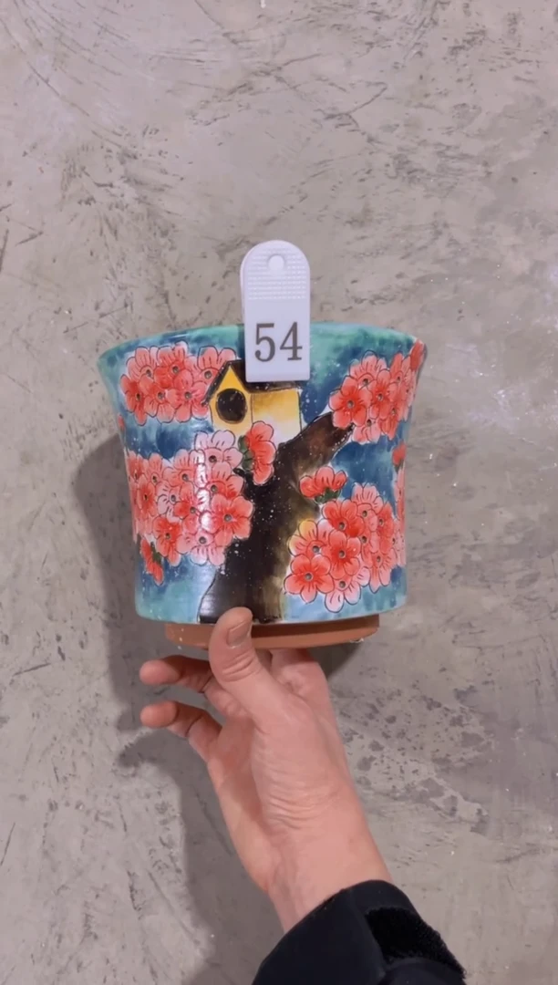 摆件一***L54陶花岛花盆罐—手工痕迹默认，大小会有1-2公分误差