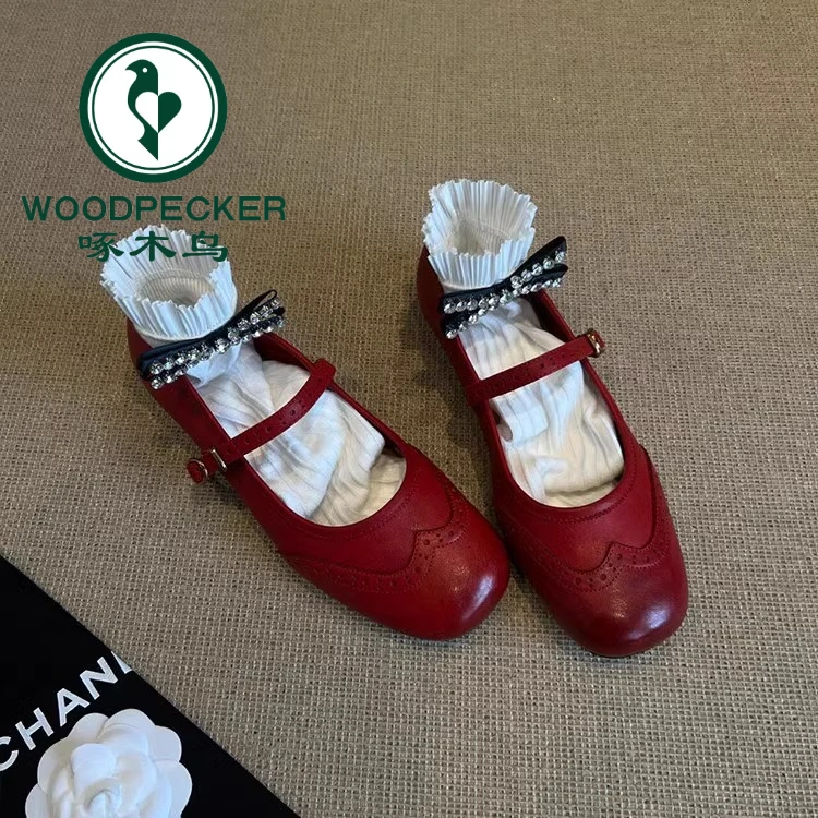 啄木鸟复古内增高小皮鞋2025年新款休闲百搭通勤防滑玛丽珍单鞋