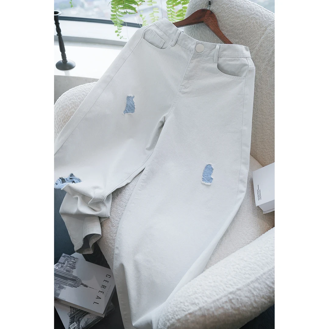 龙刀刀夏季新款潮流美式休闲高级感磨破设计宽松百搭时尚牛仔长裤