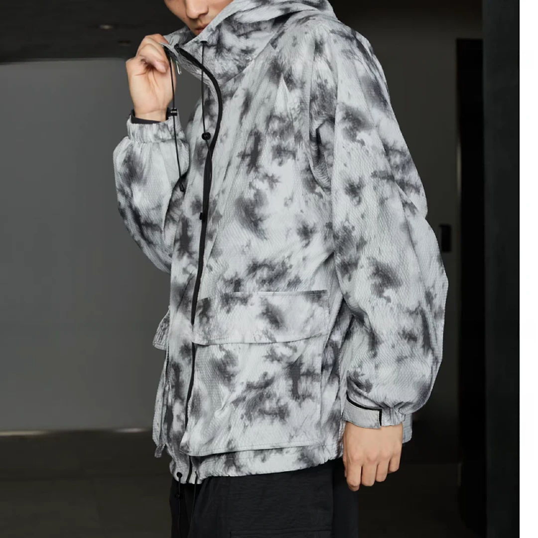 春夏季连帽夹克男士日系短款扎染时尚休闲宽松男款外套233682