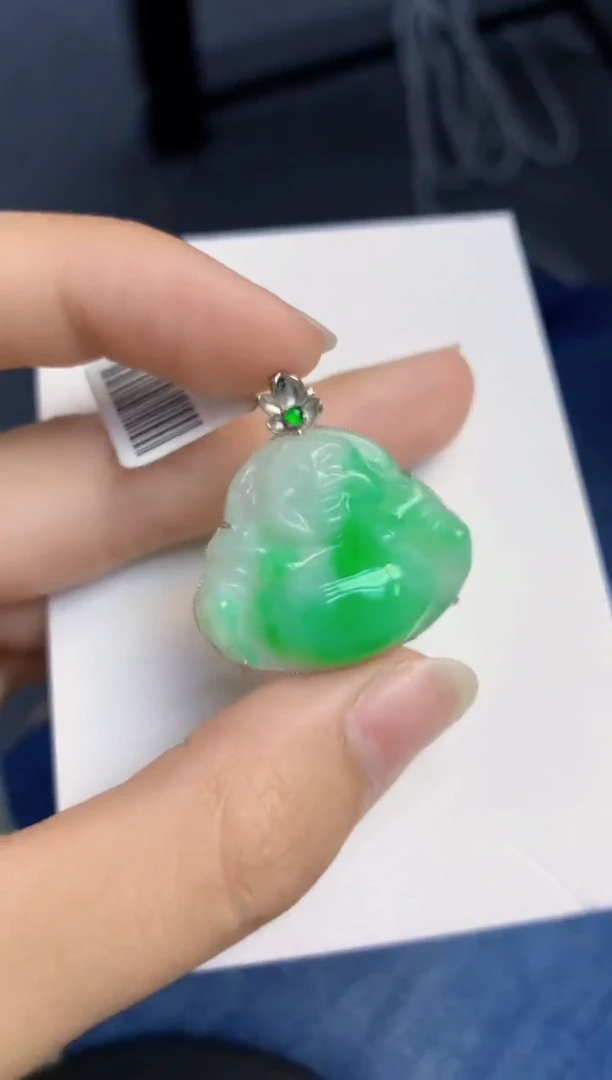 颈饰18K金镶嵌翡翠天然缅甸A货翡翠