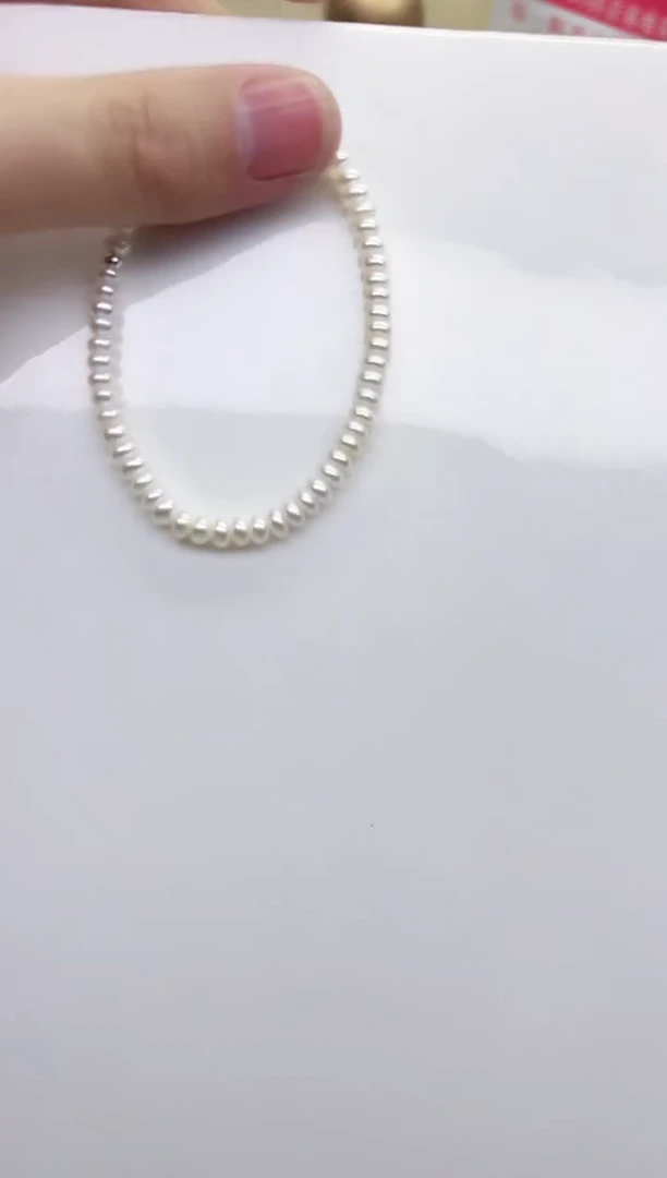 银S925镶嵌手链淡水珍珠白色馒头珠4.5mm