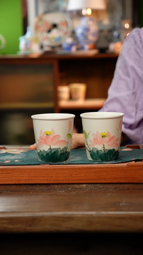 杯子景德镇纯手工釉下彩精品茶具水杯