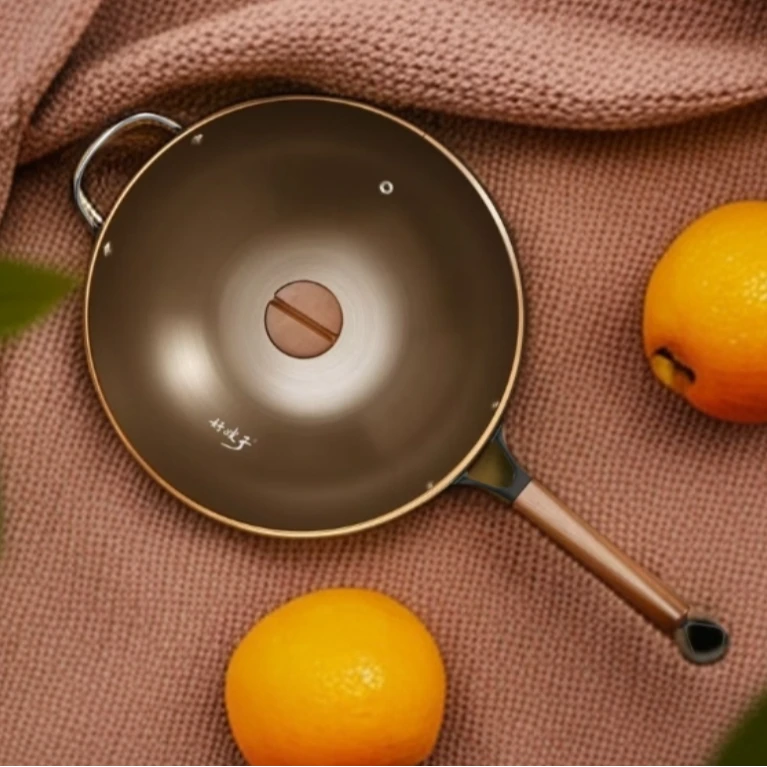 富硒康好嫂子复古茶韵精铁圆底炒菜锅粘锅铁锅炒锅锅具家用