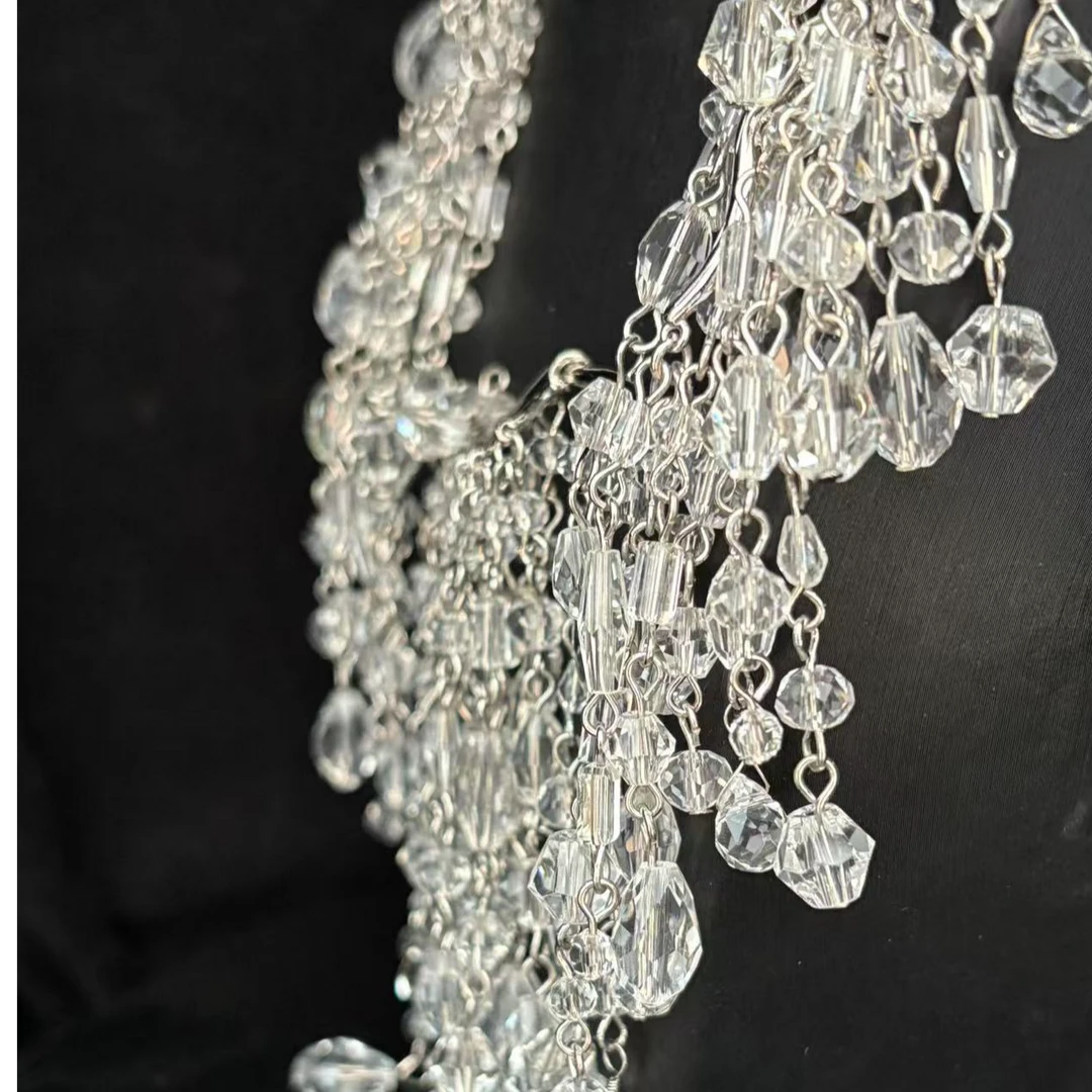 铜合金玻璃项链 链子饰品链条W中古时尚透明珠珠项链百搭