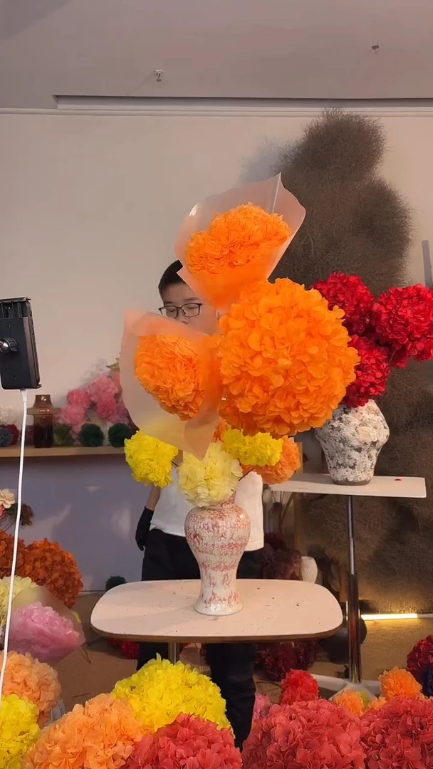 135 漂色永生大叶绣球3枝   橙色