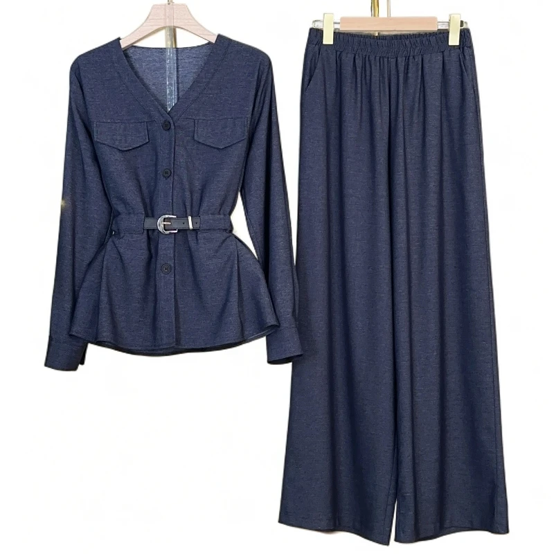 【两件套】2026秋季法式气质长袖上衣+休闲裤时尚套装M661