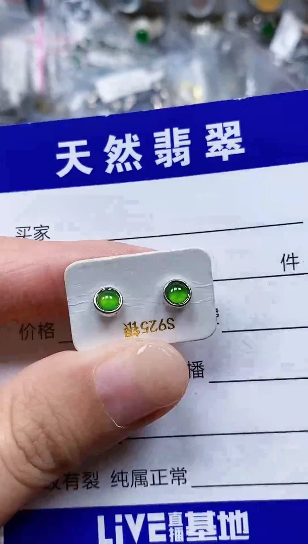 银S925镶嵌翡翠耳饰65