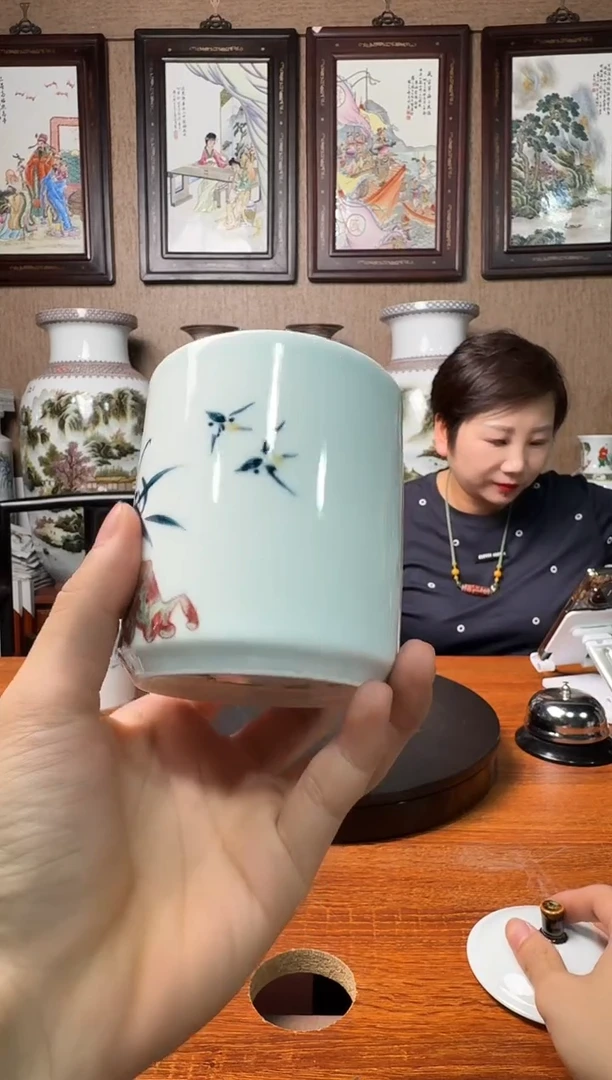 杯子景德镇青花釉里红盖杯