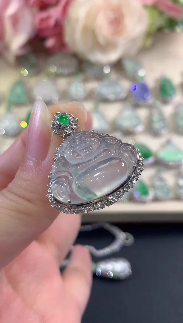 吊坠(不含链)18K金镶嵌翡翠b116