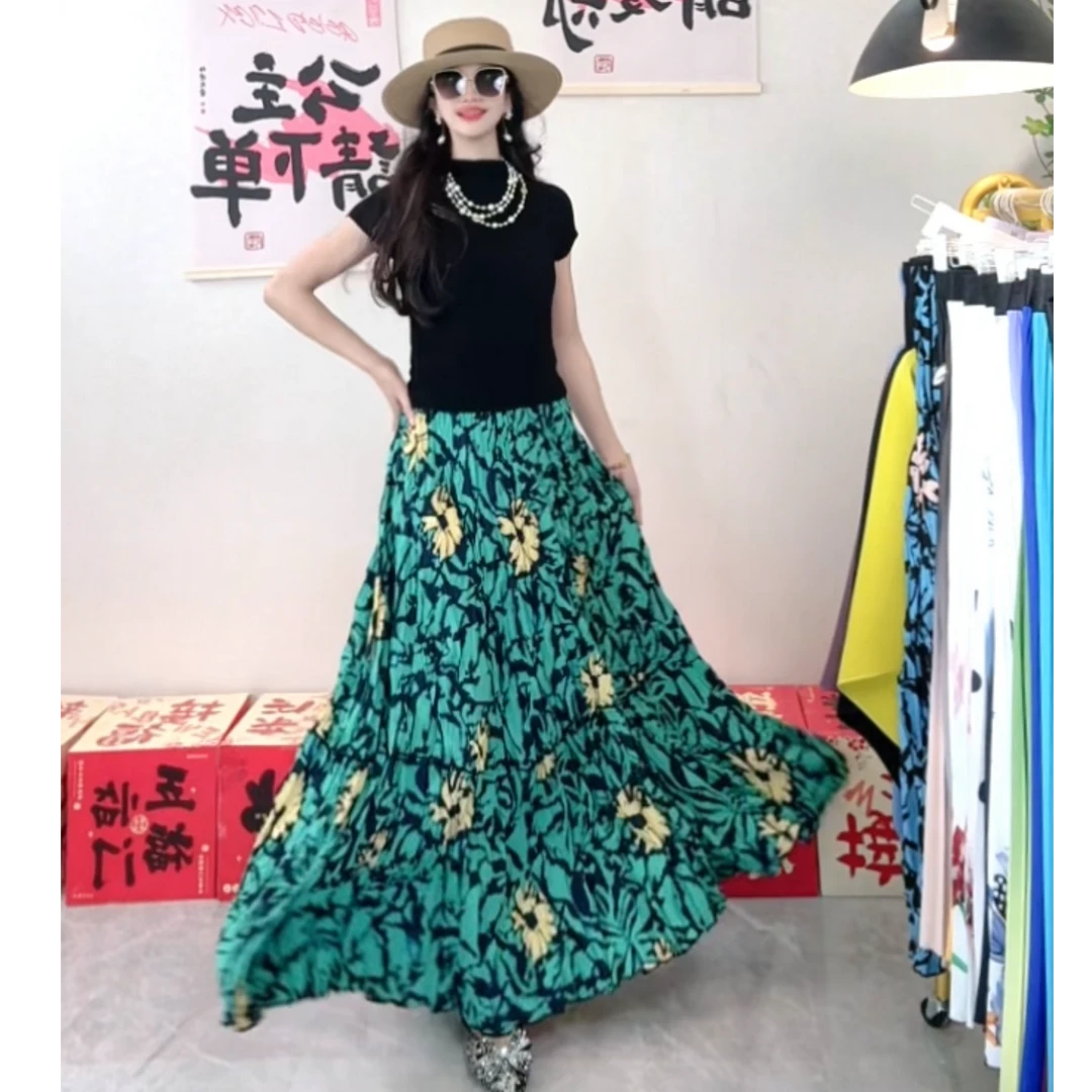 【热卖款】2025时尚减龄高级大气度假旅游中长百褶半裙