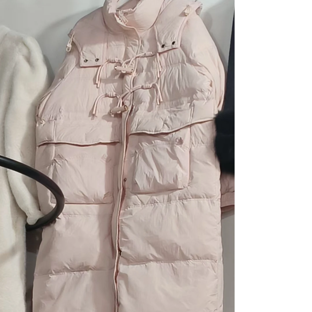 中长款粉色外套冬季时尚女士加厚女款休闲百搭连帽宽松保暖秋冬