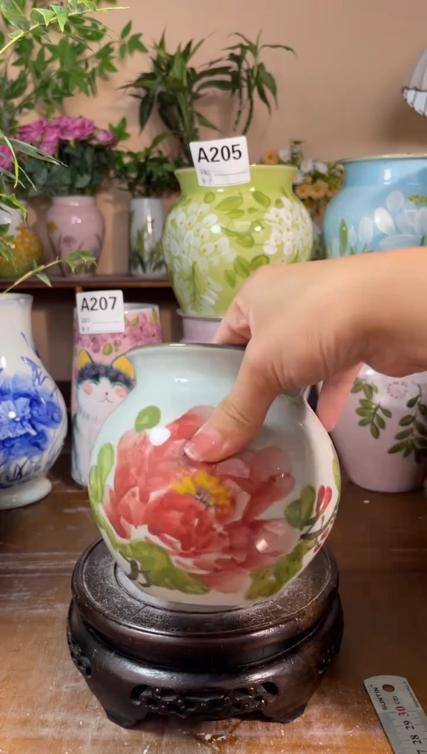 瓶摆件景德镇手绘陶瓷花瓶—无孔：高12*口11